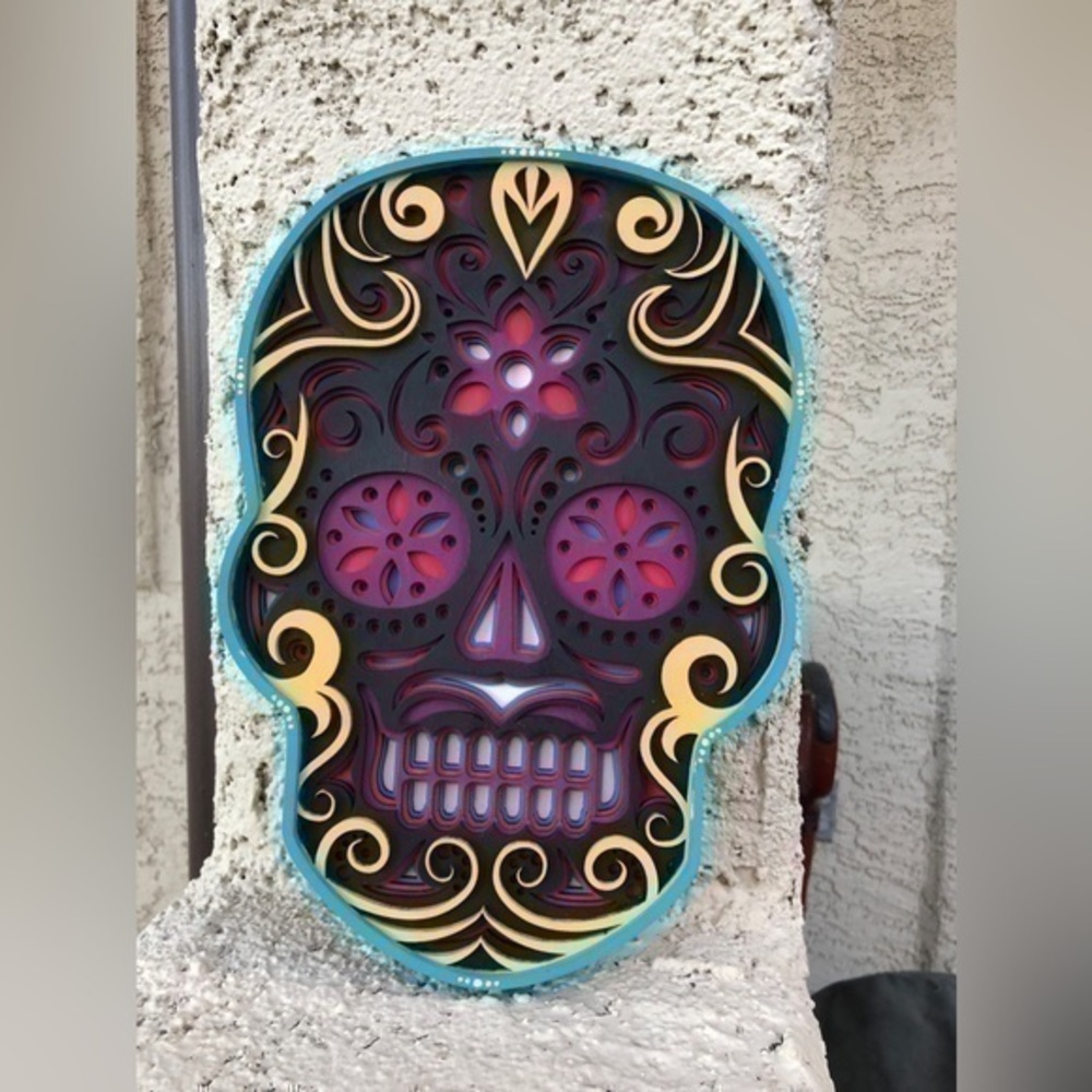 Vibrant Layered Sugar Skull Wall Art
